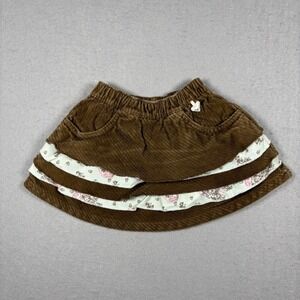 Icky Baby Girls Brown Corduroy Tiered Ruffle Skirt Floral Layered Size 3 Months